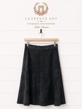 Laurence Roy VINTAGE Black Suede Skirt Size 14